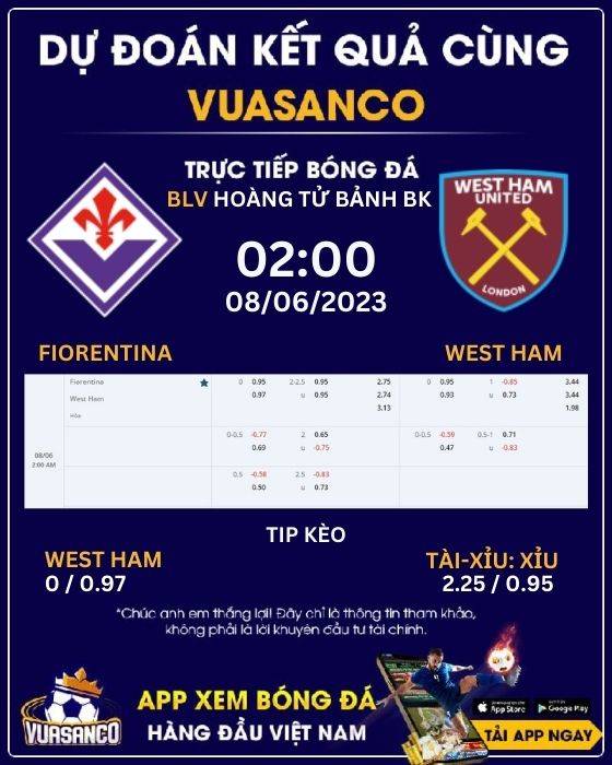 Soi kèo Fiorentina vs West Ham – 02h00 – 08/06 – Europa Conference League