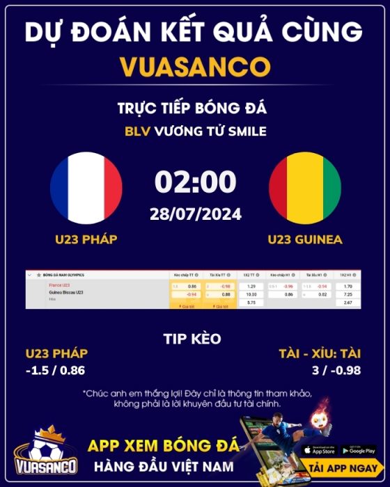 Soi kèo U23 Pháp vs U23 Guinea – 02h00 – 28/07 – Olympic 2024