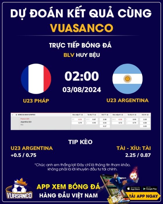 Soi kèo U23 Pháp vs U23 Argentina – 02h00 – 03/08 – Olympic 2024