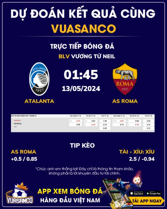 Soi kèo Atalanta vs Roma – 01h45 – 13/05 – Serie A