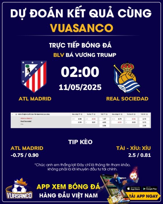 Soi kèo Atl Madrid vs Real Sociedad – 02h00 – 11/05 – La Liga