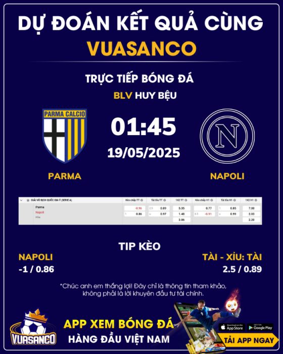 Soi kèo Parma vs Napoli – 01h45 – 19/05 – Serie A
