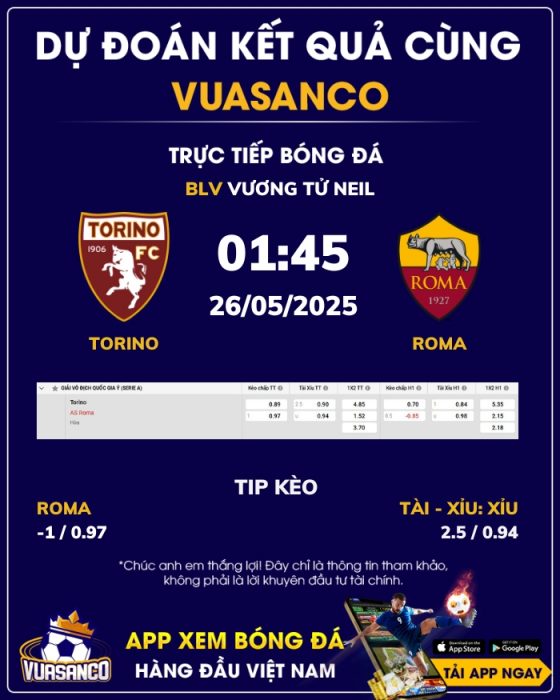 Soi kèo Torino vs AS Roma – 01h45 – 26/05 – Serie A