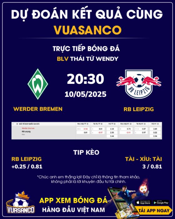 Soi kèo Werder Bremen vs RB Leipzig – 20h30 – 10/05 – Bundesliga